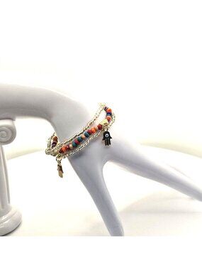 Beaded Multilayer Bracelet With Hamsa Charms And Evil Eye Accents Boho Jewelry